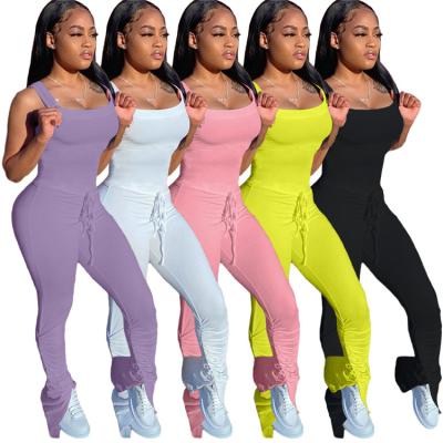 China Anti-Wrinkle Lady One Piece Rompers Casual Sleeveless Solid Color Split Long Bodycon Summer Women Overalls for sale