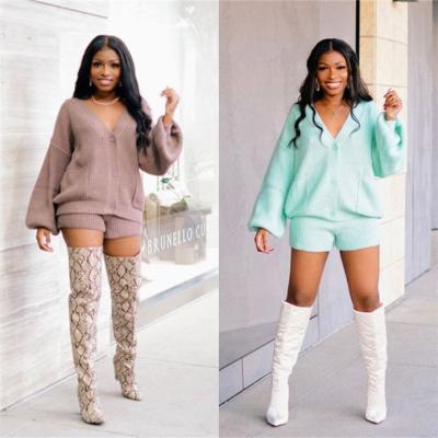 China W0820-2021 fashion women QUICK DRY cardigan and short set sweater women knitwear 2 piece sets for sale