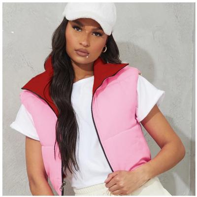 China 2022 Fashion Contrast Color Two Sides Sleeveless Cotton Windproof Zipper Thermal Jacket for sale