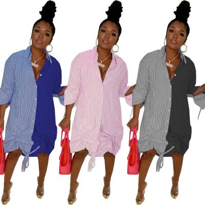 China WY6839 Breathable Brand Patchwork Irregular Striped Drop Tops Dresses 2021 Women New Arrivals Casual Dresses Loose Casual Shirt Dress for sale