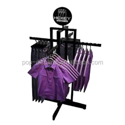 China Use for garment store for clothing hanging and exhibition floor standing clothes 4 sides metal display stand with logo silk printing for sale