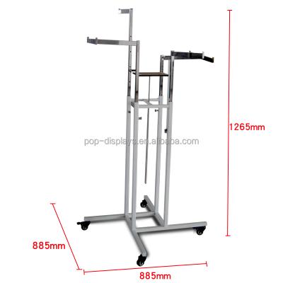 China Stainless Steel Four Metal Clothing Display Rack / FOB Ways Wheeled Rack Made In China / Hanger for sale