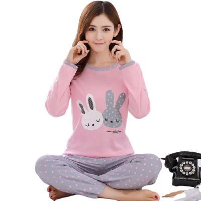 China Bunny Print O-Neck Pullover Polyester Pijamas Mujer Warm Home Suits Pajamas Set Cartoon Breathable Winter Women Sleepwear Pajamas Set for sale