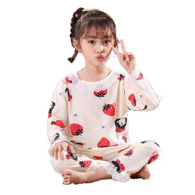 China Factory wholesale children's lace children's breathable long-sleeved pajamas, cotton cartoon loose home service suits for sale