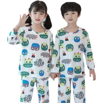 China Children's spring and autumn boys' and girls' long-sleeved cartoon round neck breathable pajamas 2 pieces home service for sale