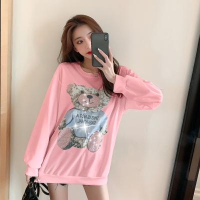 China Spring And Autumn Ladies Cartoon Bear Pattern Sweater Long Sleeve Round Neck Breathable Korean Version for sale