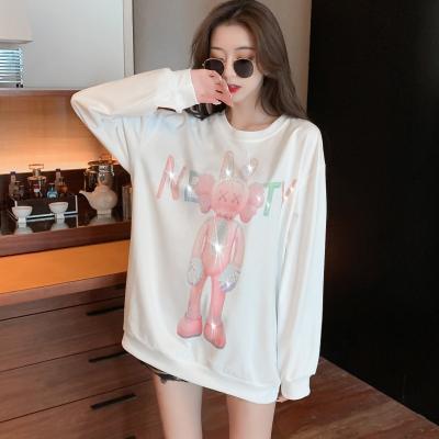 China Wholesale ladies breathable factory spring and autumn long sleeve Korean cartoon printed T-shirt plus velvet for sale