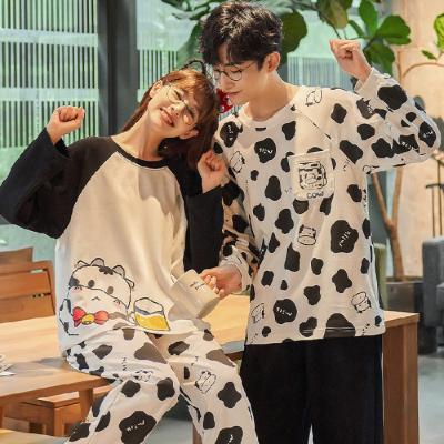 China Wholesale Breathable Two-Piece Set Women Men Couple Korean Cartoon Lovers Sleepwear Long Loose Lovely Cotton Pajamas Sleepwear Suit for sale