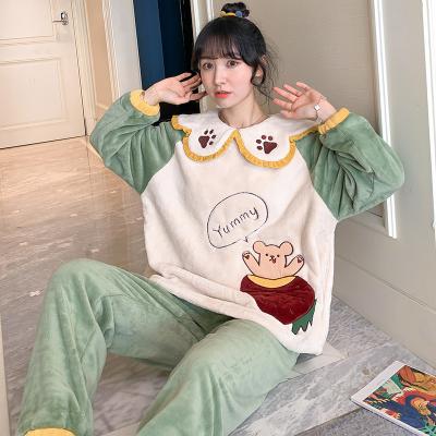 China High Quality Thermal Women Pajama Sets Winter Soft Thicken Cute Cartoon Flannel Sleepwear 2 Pcs Tops Warm Pants Home Wear For Lady for sale