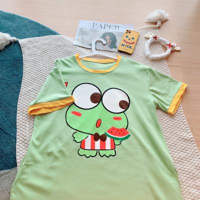 China Cotton QUICK DRY Pajamas Women Pijamas One Piece Cartoons Printed Short Sleeved Loose Nightgown Leisure Home Dress For Female for sale