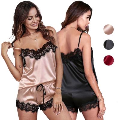 China Wholesale Thermal Sleep Wear Pijama Lace Summer Women Satin Pajamas Set for sale