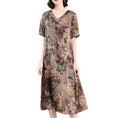 China QUICK DRY Summer Boutique Women Dress Mid Length Ice Silk Skirt V-Collar Plus Size Home Wear One Piece Leisure Dresses For Lady for sale