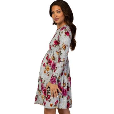 China Breathable Pregnant Women Sheath Long Floral Print Maternity Dresses Breastfeed Mid Waist Skirts For Women for sale