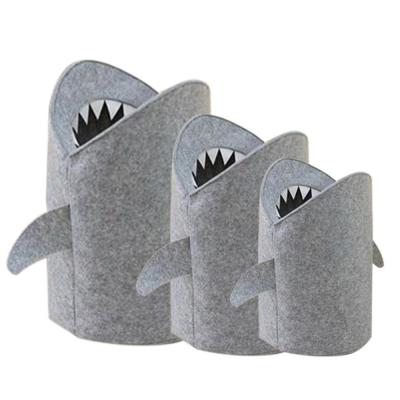 China Viable Nordic Design Felt Cloth Folding Laundry Storage Basket Shark Design Laundry Bag for Storage Home Organizer for sale