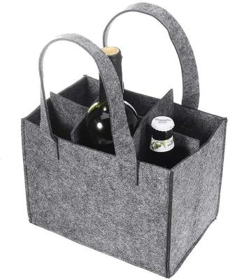 China Eco-friendly Felt Bottle Carrier Handbag Felt Wine Insert Storage Bag For Travel Picnic Party for sale