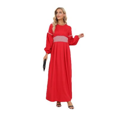 China 2022 Foreign Trade Solid Color Size Ladies Robe Arab Muslim Women Dubai Middle East Polyester Fiber (Polyester) Dress for sale