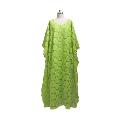 China 2022 New Arabic Cotton Doll Sleeve Green Lace Embroidered Muslim Robe for sale