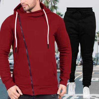 China new popular anti-wrinkle autumn and winter suits solid color sweatpants stitching foreign trade men's cardigan hoodie for sale