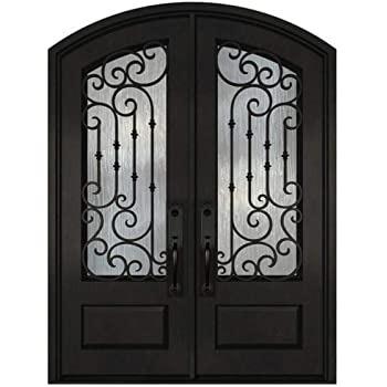 China Modern Galvanized Cast Iron Front Door Modern Design Entrance Security Wrought Iron Door With Glass for sale