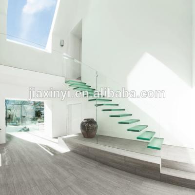 China Australia House Modern Glass Staircase Tempered Glass Straight Floating Stairs Interior Home Decors for sale