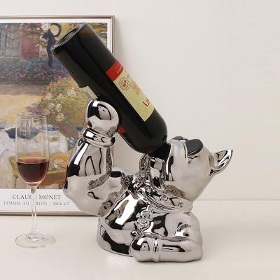 China Restaurant Viable Ceramic Creative Bar Hotel Style French Bulldog Gifts Craft Wine Bottle Holder Kitchen Dining Room Home Decoration for sale