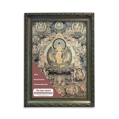 China Collection Interior Decoration of Tier Traditional Himalayan Style Painting Avalokiteshvara Four-Armed Thangka Hand Painted for sale