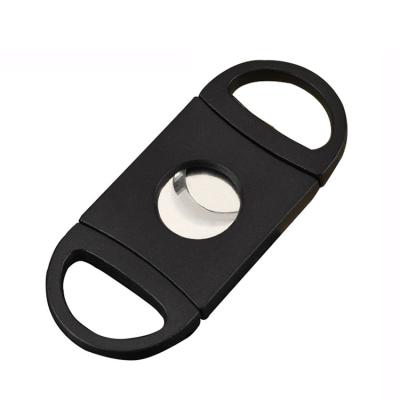 China Contemporary Black Cigar Knife Double Finger Stretch Cigar Knife Stainless Steel Luxury Plastic Cigar Cutter for sale