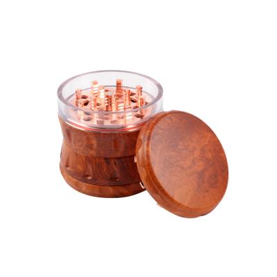 China Grinding Shops Tobacco Smoke Supplies 63 Mm 60mm 2.4 Inch 4 Parts Wooden Wooden Bamboo Herb Grinder Crusher for sale