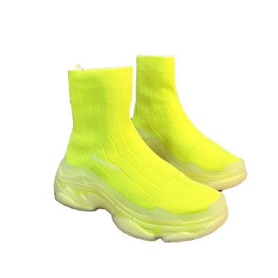 China Fiber Tide Shoes Socks Boots Knitted Jelly Bottom Thick Bottom Heel Wedge Shoe Sports Upper Double Knitting for sale