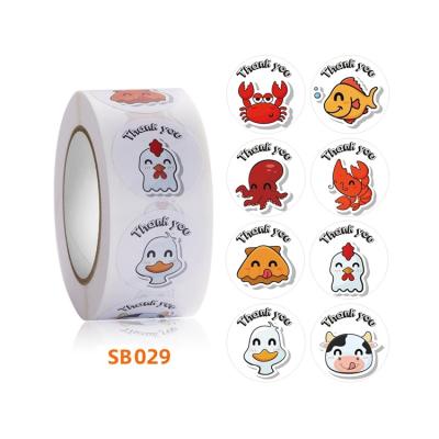 China Custom Round Shape Printed Waterproof Logo Sticker Packing Cartoon Children Cartoon Thank You Sticker for sale