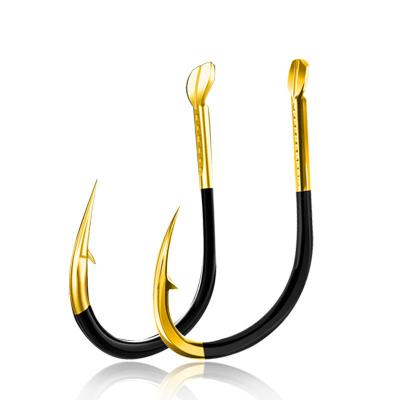 China Black Single Series Fly Aplet Fish Hooks Gold Instant Baiting Hooks Long Leg Forged Aid Strong Single Baiting Hooks for sale