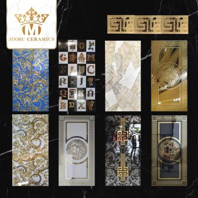 China Europe Foshan Jellyfish mirror tile luxury black white blue blue gold plated finish ceramic tile 600*1200 for sale