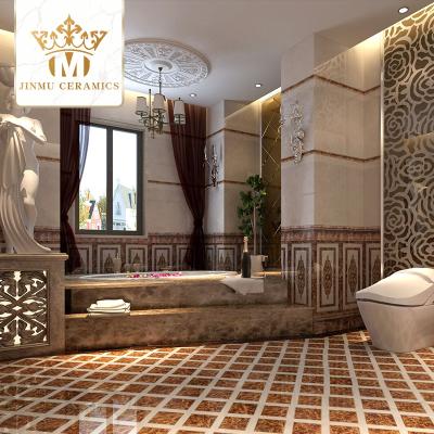 China Europe 600X600 Retro Golden Gold Polished Ceramic Tiles Floor Wall Porcelain Tiles Bricks And Borders Crystal Shiny Combination for sale