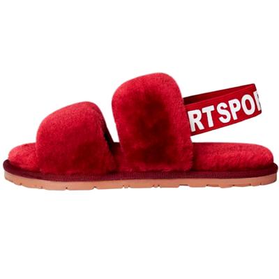 China Fashion Trend Stripe Red Furry Slippers Both Open Toe Fashion Ladies Faux Fur Sandals For Women Winter for sale