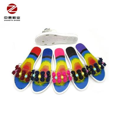 China Promotional Fashion Trend Summer Beach Slippers Women PVC Rainbow Slippers For Women 2021 Latest Design for sale