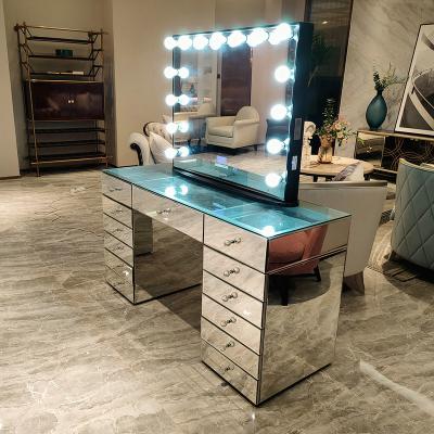 China Adjustable (other) moden vanity table lighted glass mirrored mirror dressing table makeup table set with mirror for sale