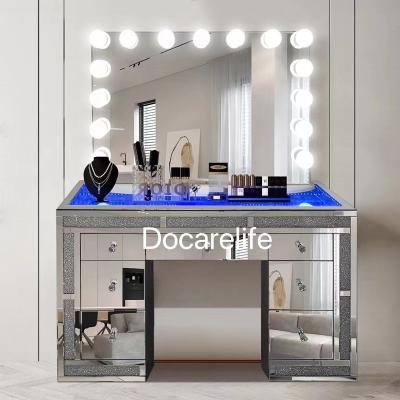 China (Others) 2020 adjustable new trending mirrored vanity table with RGB color lighting around table inside with touch sceeen mirror on table top for sale