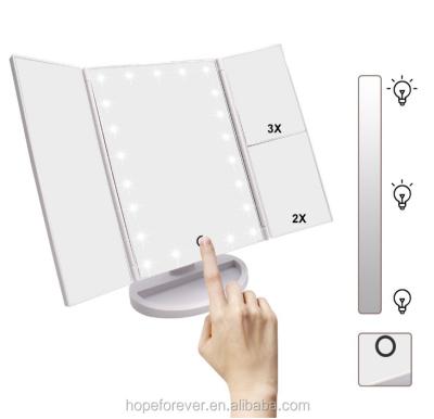 China Foldable Lighted Makeup Mirror, 22 Lights Led Vanity Mirror with Lights & Magnification (2x/3x), Touch Screen, Dual Power for sale