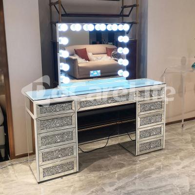 China 2 2 USB outlets and stock IN US! Docarelife Storage Cabinet Diamond Crushed Mirror Luxury Vanity Table for sale