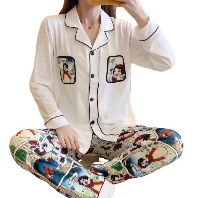 China Hot Spring Woman Printing Long Sleeve Long Pants Pj Set New Style Fashion Sleepwear Casual Style Soft Ladies Homesuit Homeclothes for sale