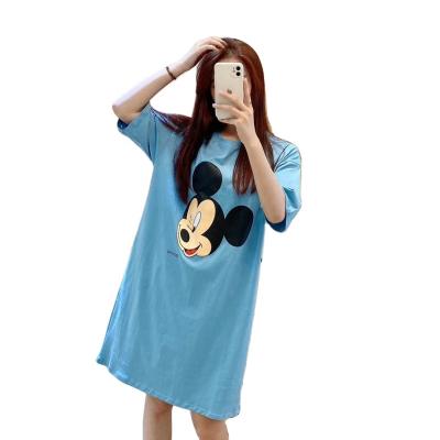 China New Breathable Women's Summer Fashion Casual Style Homedress Ladies Night Wear Soft Cartoon Printing Long Nightgown Dress for sale