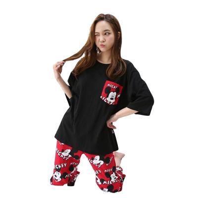 China Summer Lady Shorts Pajama 3/4 Breathable Bottoms +Shorts Sleeved Cartoon Sleepwear Set Women Home Wear Girls Sleepwear Top Pajamas for sale