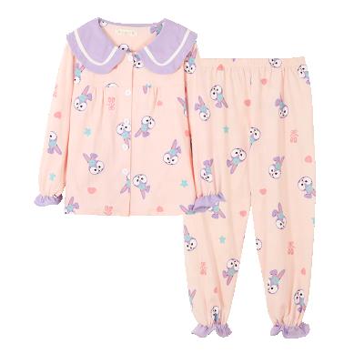 China 100% Breathable Cotton Lap Down Long Sleeve Collar Long Pants Sleepwear Fashion Casual Homesuit Style Pj Set Kid Girl Pajamas Set for sale