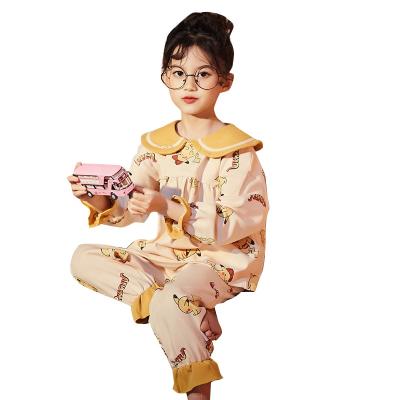 China New Breathable Soft Long Sleeve Long Pants Sleepwear Fashion Style Casual Style Pajamas Set Pj Set Kid Girl Turn Down Collar 100% Cotton for sale