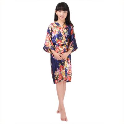 China Cute Child For Homerobe Soft Floral Satin Kimono Yukata Night Robe Spring Autumn New Long Robe Bathrobe Nightgown Silk Sleeve for sale