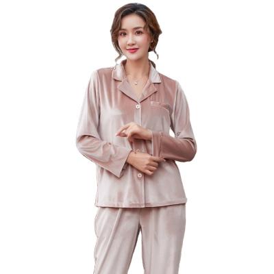 China Women Breathable Pajamas Set Long Sleeved Plus Size Two Pieces New Women Luxury Home Solid Pajamas Classic Sleepwear Velvet Pj Set for sale