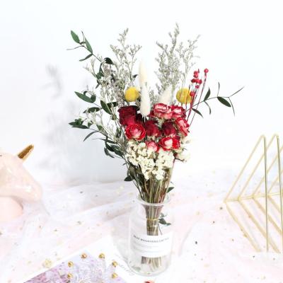 China Yuntu Natural Touch Mix Dried Flower Bouquets Rose Natural Flower Bouquet For Wedding Gift Home Decoration Valentine's Day for sale