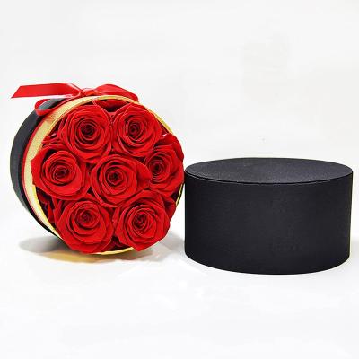 China Wedding Flower Arrangements Handmade Durable Yuntu Custom Preserved Red Roses Flower Round Flower Rose Box For Valentine's Day Mother's Day Gifts for sale