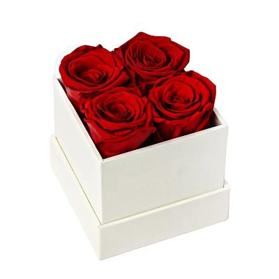 China Wedding Flower Arrangements Yuntu Preserved Rose Square Shaped Box Preserved Eternal Flowers 4 Pcs Roses For Valentine Mother Gift for sale