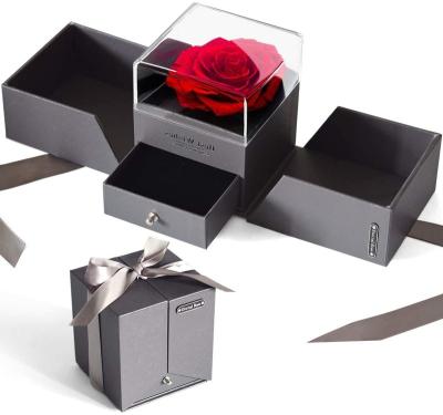 China Wedding Valentine Preserved Rose In Acrylic Luxury Handmade Jewelry Eternal Flower Roses Flower Arrangements Gift Box for sale